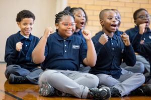 image of students cheering during school morning kickstart